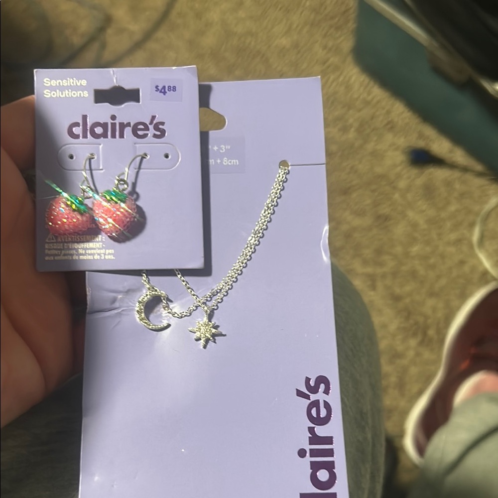 Claire's Strawberry Earrings and Moon Necklace Set